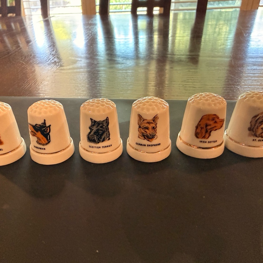 Source Unknown White Ceramic Dog Breed Thimbles Set